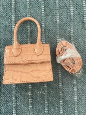Peach Croc-Embossed Mini Top-Handle Bag with Strap